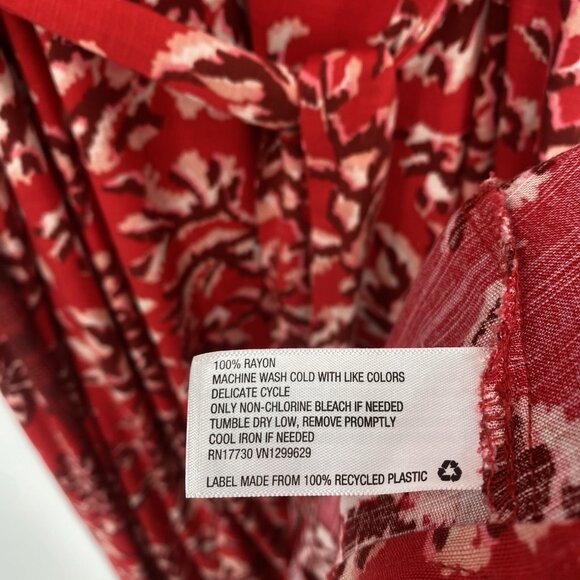 Knox Rose Size XL Red Floral Peasant Prairie Boho Maxi Dress V-Neck Belted - Picture 11 of 13